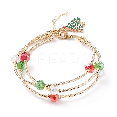 Bling Glass & Brass Tube Beaded Multi-strand Bracelet BJEW-TA00108-1