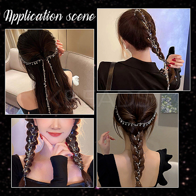 2Pcs 2 Colors Metal Hair Chain with Moon & Star Charms and Iron Hair Combs Clips OHAR-GF0001-35-1