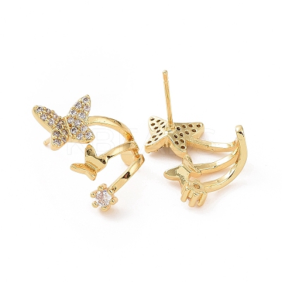 Clear Cubic Zirconia Butterfly Stud Earrings EJEW-C040-07G-1