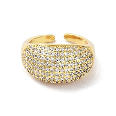 Brass with Cubic Zirconia Open Cuff Rings for Women RJEW-A035-21G-1