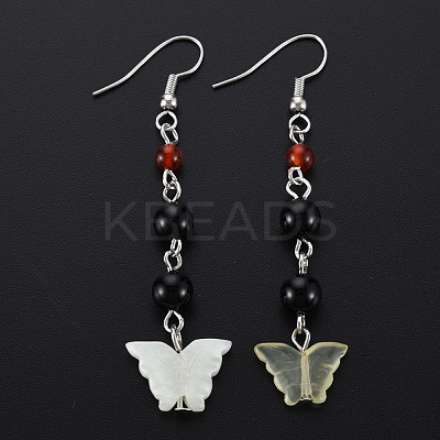 Butterfly Natural New Jade Dangle Earrings for Girl Women EJEW-S212-001-1
