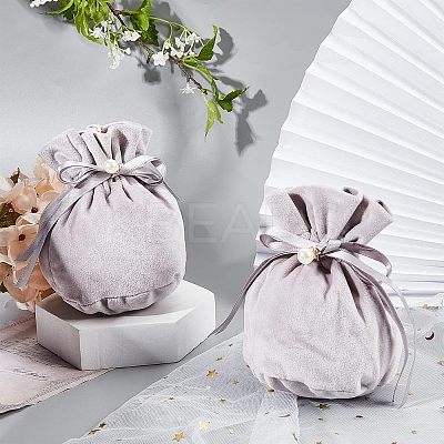 Velvet Jewelry Bags with Drawstring & Plastic Imitation Pearl TP-NB0001-20D-1