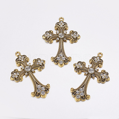 Alloy Rhinestone Cross Big Pendants LS-ALRI-1475-AG-NR-1