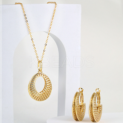 Brass Hollow Donut Pendant Necklaces & Hoop Earrings LV5654-1