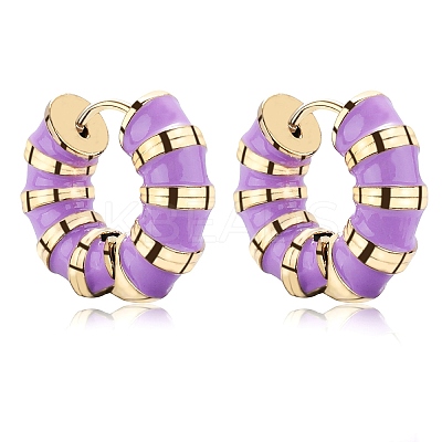 Enamel Striped Thick Hoop Earrings JE1110G-1