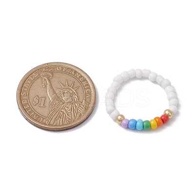 Glass Seed Beaded Stretch Rings for Women RJEW-JR00657-1