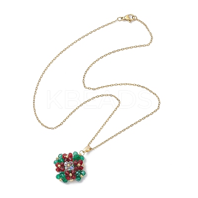 Glass Seed Beaded Clover Pendant 304 Stainless Steel Cable Chain Necklaces for Women NJEW-MZ00128-02-1