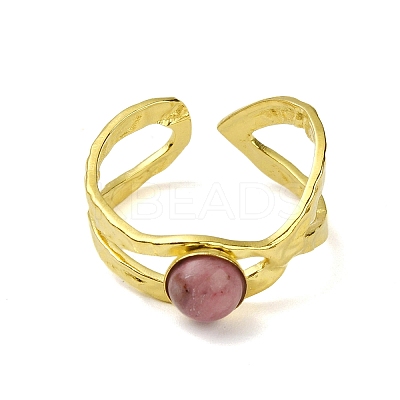 Ion Plating(IP) Round Natural Rhodonite Finger Rings RJEW-H233-01G-04-1