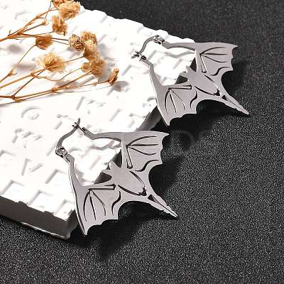 Non-Tarnish 304 Stainless Steel Bat Hoop Earrings for Women LS-EJEW-R156-07P-1