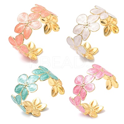 304 Stainless Steel Enamel Cuff Bangles for Women BJEW-B159-01G-1