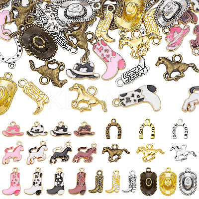 120Pcs 24 Styles West Cowboy Theme Alloy Enamel Pendants Sets FIND-PH0027-75-1