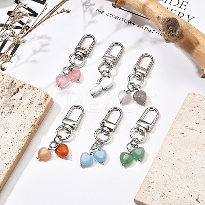 Heart Natural Green Aventurine & Red Agate & Grey Agate & Aquamarine & Howlite & Cherry Quartz Glass Pendant Decoration HJEW-JM02493-1