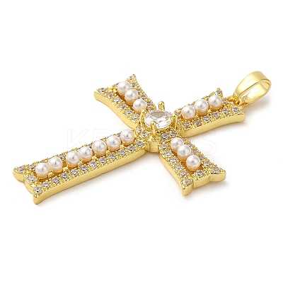 Rack Plating Brass Micro Pave Cubic Zirconia Pendants and ABS Imitation Pearl KK-H476-04G-RS-1