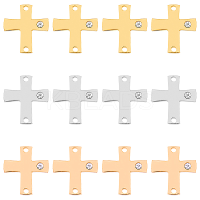 12Pcs 3 Colors 316 Surgical Stainless Steel Pave Clear Cubic Zirconia Connector Charms STAS-DC0014-60-1
