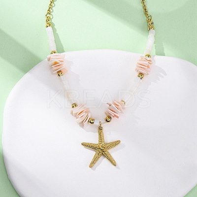 Starfish 304 Stainless Steel Pendant Necklaces NJEW-L465-02G-1