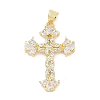 Brass Micro Pave Clear Cubic Zirconia Pendants KK-G522-51G-01-1