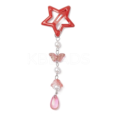 5Pcs Glass Beads and Alloy Star Snap Hair Clips PHAR-JH00124-1
