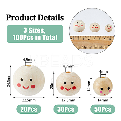 100Pcs 3 Styles Printed Wood European Beads WOOD-DC0001-12-1
