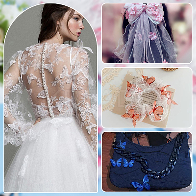 Butterfly Pattern Polyester with PET Embroidery Lace Fabric DIY-WH0419-45-1