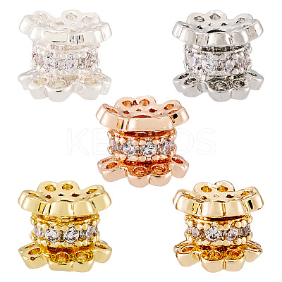 5Pcs 5 Colors Rack Plating Brass Micro Pave Cubic Zirconia Beads KK-TA0001-69-1