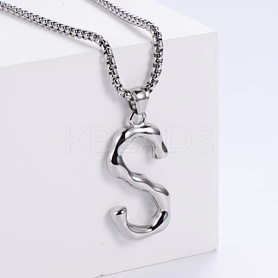 3Pcs 304 Stainless Steel Textured Letter Pendant Box Chain Necklaces LW4134-45-1