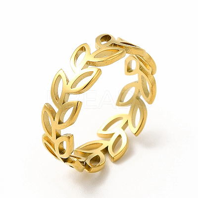 Ion Plating(IP) 304 Stainless Steel Hollow Out Leafy Branch Finger Ring for Women RJEW-B027-06G-1