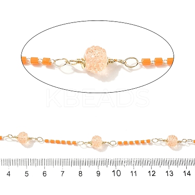 Brass Hexagonal Column Glass Seaded Beaded & Resin Round Beaded Link Chains CHC-G026-01B-1
