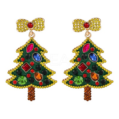 Christmas Trees with Bowknot Alloy Dangle Stud Earrings for Women EJEW-Z078-01A-1
