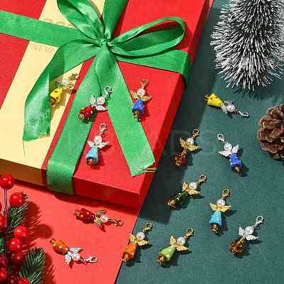 8Pcs Christmas Angel Handmade Lampwork & ABS Plastic Imitation Pearl Pendant Decorations HJEW-FS00065-1