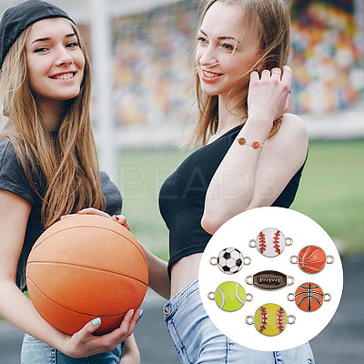 42Pcs 7 Styles Sports Ball Theme Alloy Enamel Connector Charms ENAM-CA0001-81-1