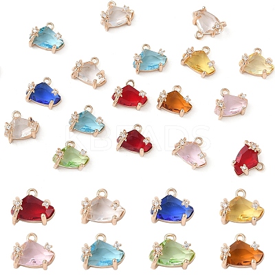 20Pcs Brass Micro Pave Cubic Zirconia with Glass Charms KK-YW0002-94-1