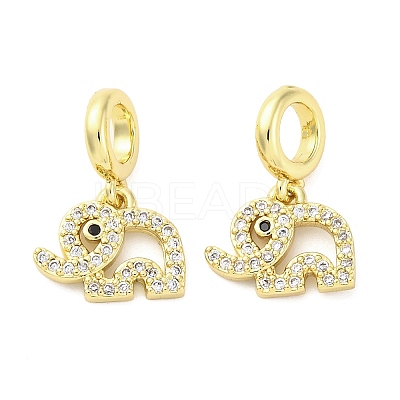 Brass Micro Pave Cubic Zirconia European Dangle Charms KK-D325-11G-1