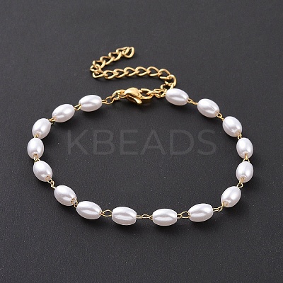 Rice Plastic Imitation Pearl Beaded Bracelets BJEW-E054-05G-1