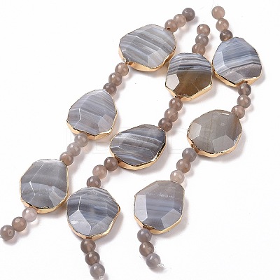 Natural Grey Agate Beads Strands with Round Beads G-G990-A01-1