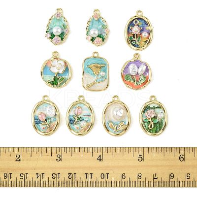 10Pcs 10 Styles Light Gold Tone Alloy Enamel Pendants ENAM-FS0003-82-1