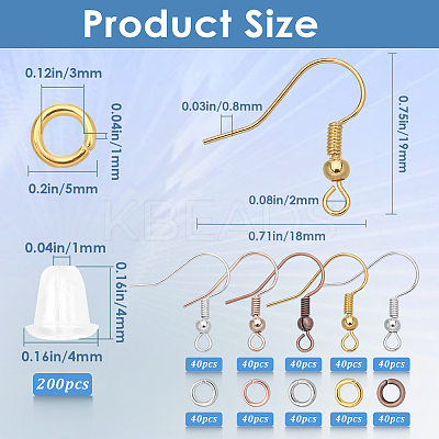 200Pcs 5 Color Brass Earring Hooks KK-SP0001-42-1