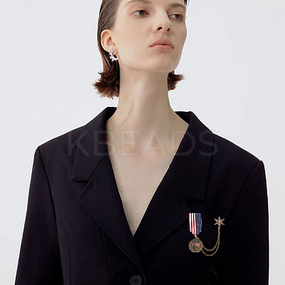2Pcs 2 Style Republique Francaise Eagle & Leaf Hanging Charms Lapel Pins with Safety Chains JEWB-FH0001-18-1
