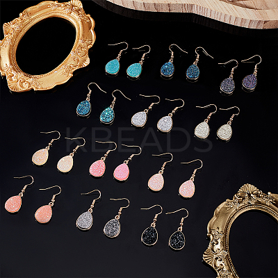 12 Pairs 12 Color Bling Resin Teardrop Dangle Earrings EJEW-AN0001-66-1