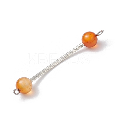 7Pcs 7 Styles Dyed Natural Quartz & Carnelian & Rose Quartz & Black Onyx & Malaysia Jade Round Beads Brass Tube Connector Charms PALLOY-JF03714-1