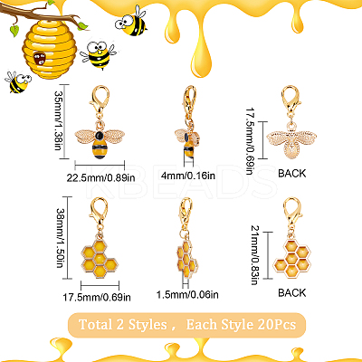 40Pcs 2 Style Alloy Enamel Honeycomb & Bees Pendant Decorations HJEW-SC0001-21-1