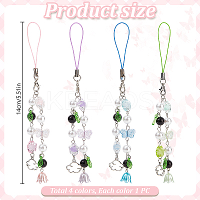 4Pcs Lily of the Valley ABS Plastic Pearl & Acrylic Mobile Straps HJEW-DR00049-1