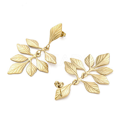 304 Stainless Steel Leaf Theme Stud Earrings For Women EJEW-B110-03G-07-1