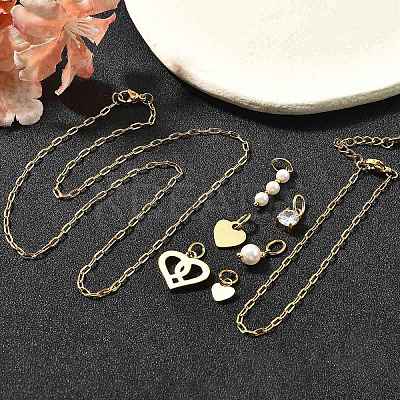 Cubic Zirconia & Shell Pearl Heart Round Pendant & Necklaces & Bracelets Sets SJEW-Q002-02G-1