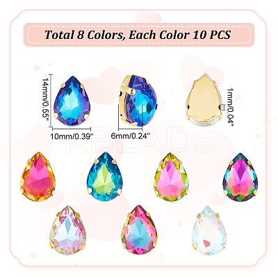 80Pcs 8 Colors Teardrop Sew on Rhinestone GLAA-UN0001-12-1