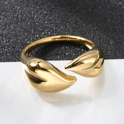 Ion Plating(IP) 304 Stainless Steel Leaf Open Cuff Rings for Women RJEW-G319-02G-1