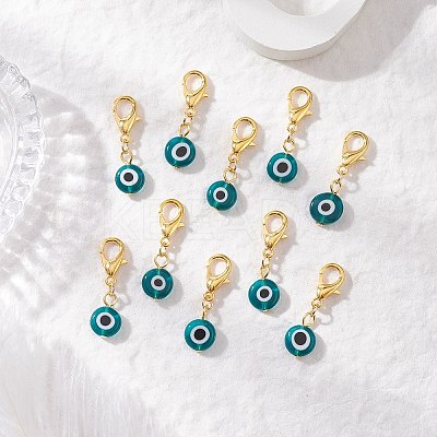 10Pcs Flat Round Handmade Evil Eye Lampwork Pendant Decorations HJEW-JM03489-02-1