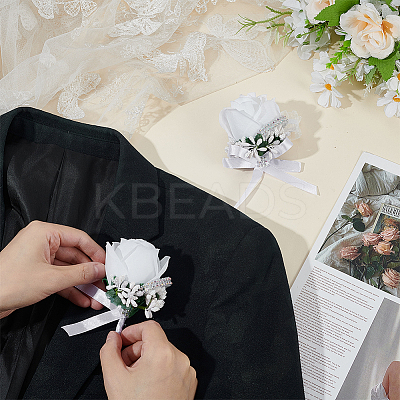 2Pcs 2 Styles Polyester & Resin Artificial Rose Boutonniere AJEW-AR0004-97-1