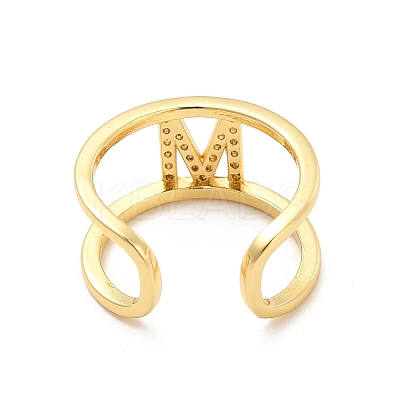 Clear Cubic Zirconia Initial Letter Open Cuff Ring RJEW-A012-01G-M-1