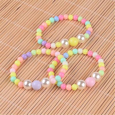 Round Opaque Acrylic Beaded Stretch Kids Bracelets BJEW-JB02306-1