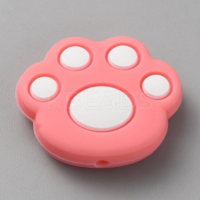 Cat Paw Print Food Grade Eco-Friendly Silicone Focal Beads SIL-WH0012-040C-1